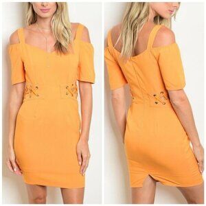 CALS Orange Cold-Shoulder Bodycon Mini Cutout Dress Size Medium